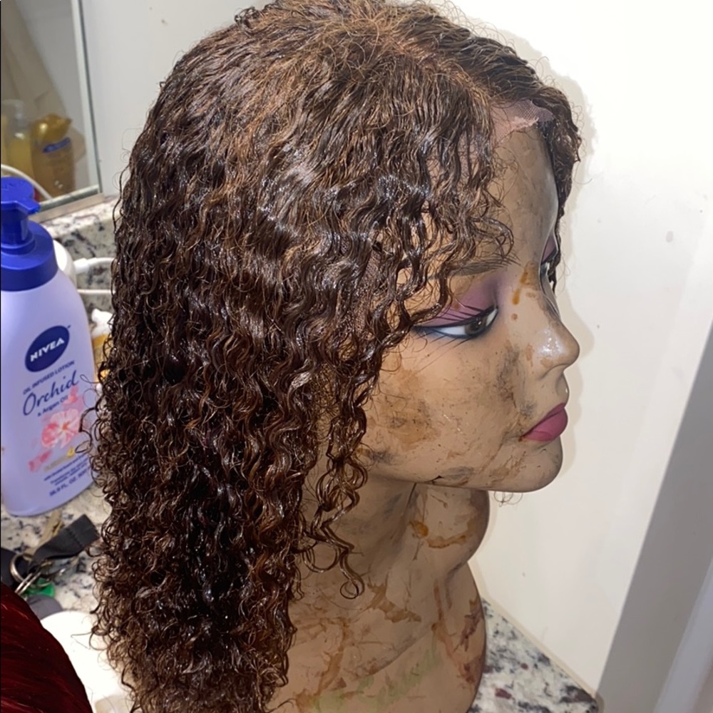 14” human hair wig . Honey brown